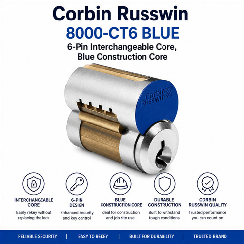 orbin Russwin 8000-CT6 BLUE 6-Pin Interchangeable Core, Blue Construction Core