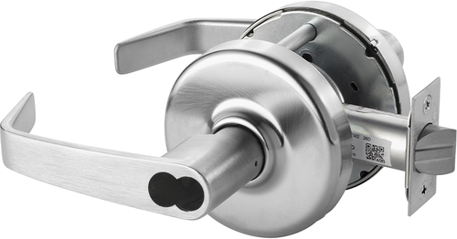 Corbin Russwin Grade 1 Classroom Newport Cylindrical Lever, Large Format IC 6-Pin Prep with Disposable Plastic Core, (Less LFIC CR8000 Core), 2-3/4in Backset, ANSI Strike SA114
