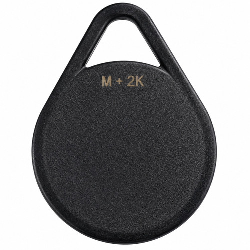 Dormakaba 12640-P27-BK RFID Mifare 2K key fob, flat black, teardrop form factor with keyring loop
