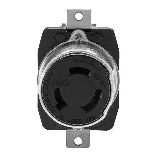 Cooper Wiring Devices Locking Receptacle, 50A 2-Pole 3-Wire, Black