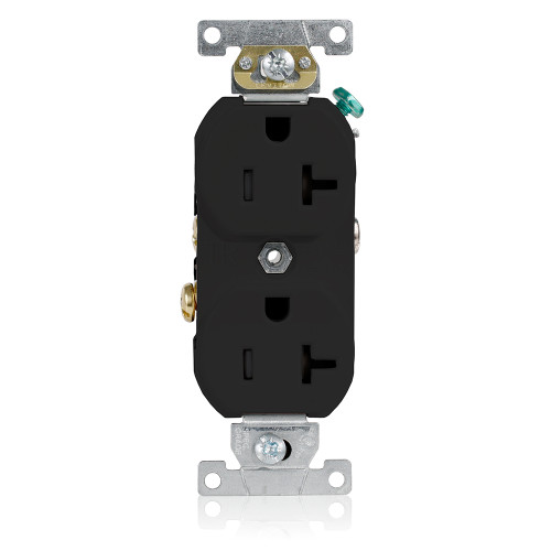 Leviton TCR20-E Commercial Grade Narrow Body Tamper-Resistant Straight Blade Duplex Receptacle 20-Amp 125-Volt Black