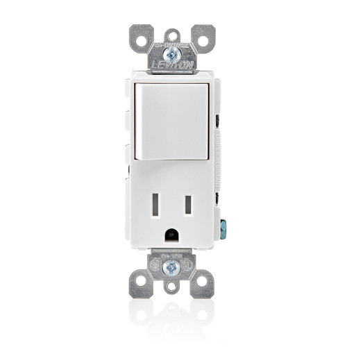 Leviton 1-Pole Combination Switch/Receptacle Device, 120V AC Switch