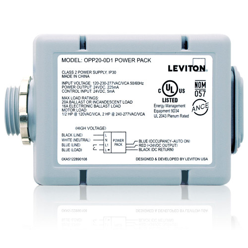 Leviton OPP20-D1 Standard Power Pack, Auto/Manual ON, 120/277V, 20A, Gray