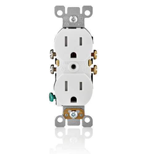 Leviton T5320-SW Tamper-Resistant Straight Blade Duplex Receptacle, 15A, Residential Grade