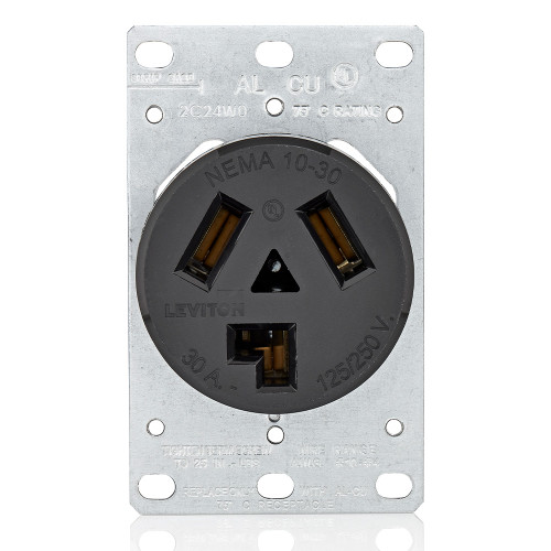 Leviton 5207 Series Industrial Grade Straight Blade Receptacle, 30A 125/250V NEMA 10-30