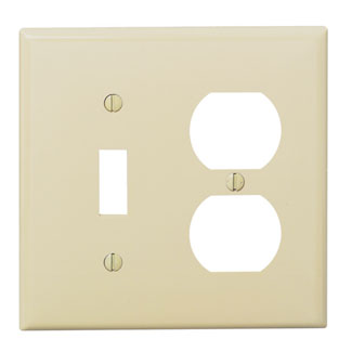 Leviton Thermoplastic Nylon 2-Gang Combination Wallplate, Toggle Switch + Duplex Receptacle, Ivory