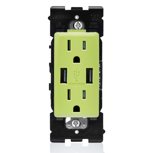 Leviton Renu 3.6A USB Type-A/Type-A Charging Duplex Receptacle, 20A Tamper-Resistant
