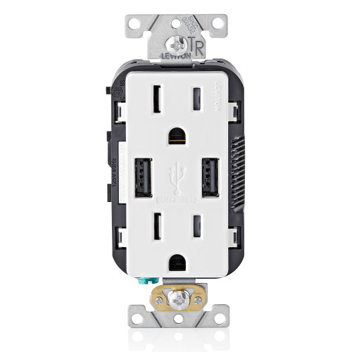 Leviton USB Type-A/Type-A Charging Duplex Receptacle, 15A Tamper-Resistant