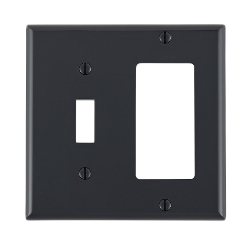 Leviton Thermoplastic Nylon 2-Gang Device Mount Combination Wallplate, GFCI/Decora + Toggle, Black