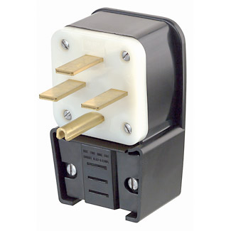 Leviton 4-Wire 3-Pole Polarized Angled Industrial Grade Straight Blade Plug, 250V 30A NEMA 15-30P