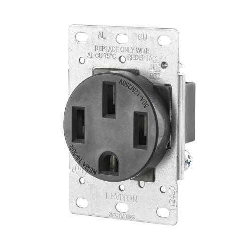 Leviton Industrial Grade Single Straight Blade Receptacle, 50A 125/250V NEMA 14-50R