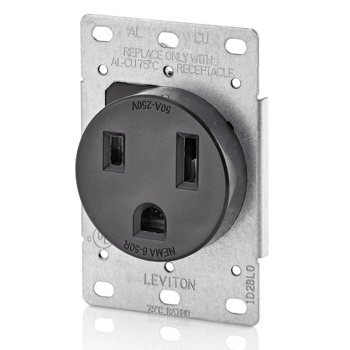 Leviton Industrial Grade Straight Blade Receptacle, 50A 250V NEMA 6-50R