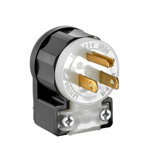 Leviton Polarized Angled Industrial Grade Straight Blade Plug, 15A 125V NEMA 5-15P