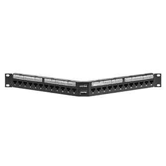Leviton Cat 5e Angled 110-Style Patch Panel, 24-Port, 1RU, Magnifying Lens Label Holder