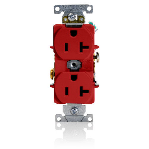 Leviton Heavy-Duty Narrow Body Duplex Receptacle, 20A 125V NEMA 5-20R, Red