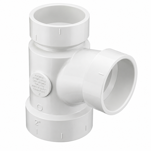 Spears PVC DWV Reducing Sanitary Tee, Hub x Hub x Hub