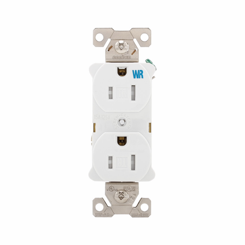Eaton Commercial Specification Grade Duplex Receptacle, White, Weather Resistant
