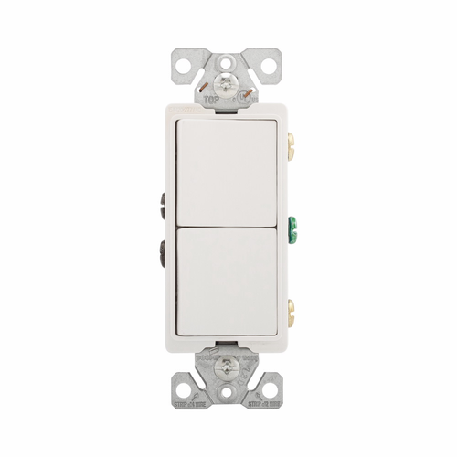 Eaton Decorator Duplex Combination Switch, Auto-Ground, 15A, White