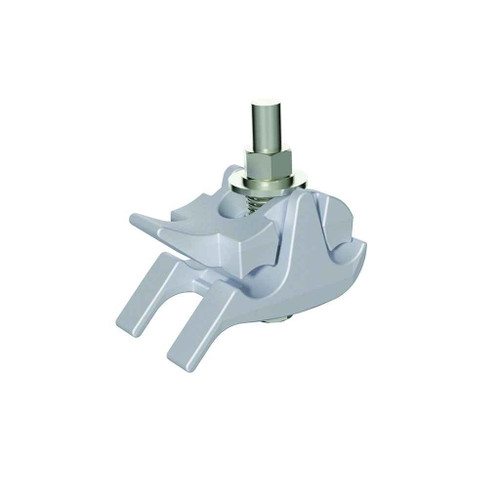 Burndy FASTAP LINEMAN ASSIST aluminum parallel groove clamp, uninstalled, showing dual-groove body and stainless bolt assembly