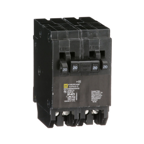 Square D Homeline Tandem Circuit Breaker, 120/240VAC, 10kA AIR
