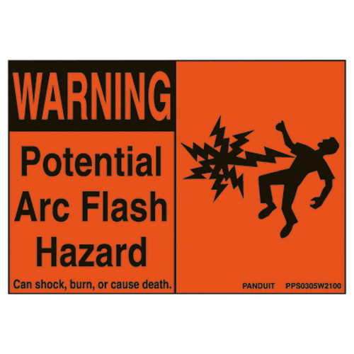 Panduit PPS0305W2100 Pre-Printed Polyester Arc Flash Warning Sign, Orange/Black