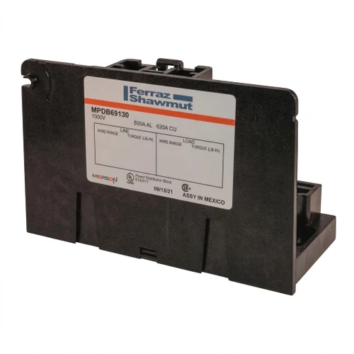 Mersen MPDB Series Open-Style Power Distribution Block, Tin-Plated Aluminum, 135A-500A Motor FLA