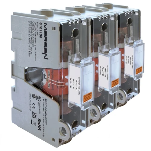 Mersen Class J Fuse Block, 600VAC/600VDC, 60A, 3-Pole, Box Connector