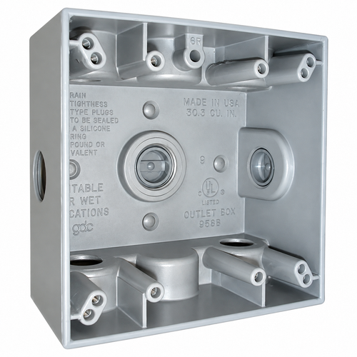 Mulberry 30248 2-Gang Weatherproof Outlet Box, Powdered Die Cast Aluminum with Lug