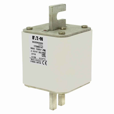 Bussmann 170M6147 Eaton series high speed square body fuse, 1250V (IEC), 1300V (UL), 900A, 100 kAIC, Top fuse status indicator, Fuse, Class aR, DIN 43 620