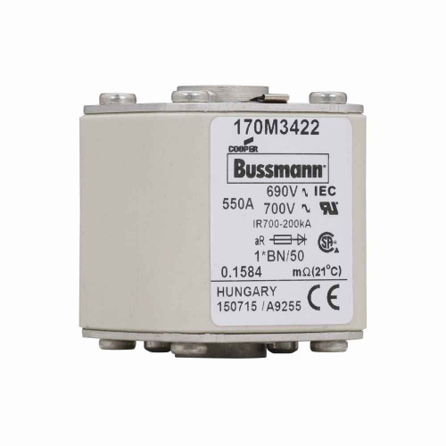 Bussmann 170M-342 Eaton High-Speed Square Body Semiconductor Fuse, Class aR, 550A, 200kAIC