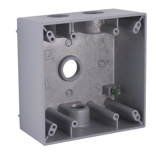 Bell 5335-0 2-Gang Weatherproof Box, Aluminum, Four 1/2 in. Threaded Outlets, Gray