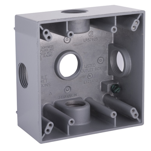 Bell 5342-0 2-Gang Weatherproof Box, Five 3/4 in. Threaded Outlets, Gray, Aluminum