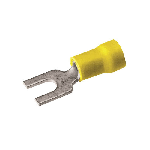 Burndy TP106F Vinyl-Insulated Fork Terminal, 12-10 AWG, #4-#6 Stud, Copper, 100-Pack