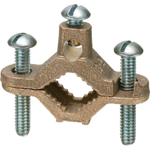 Arlington Industries 721B Solid Brass Bare Wire Ground Clamp, 1-1/4" to 2" Pipe