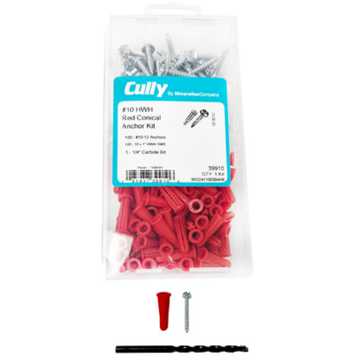 Minerallac 39910 #10 Hex Washer Head Red Conical Anchor Kit with Carbide Drill Bit
