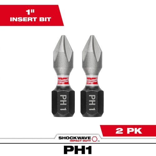 Milwaukee 48-32-4411 SHOCKWAVE Impact Duty Phillips #1 Insert Bit, 1" (2-Pack)