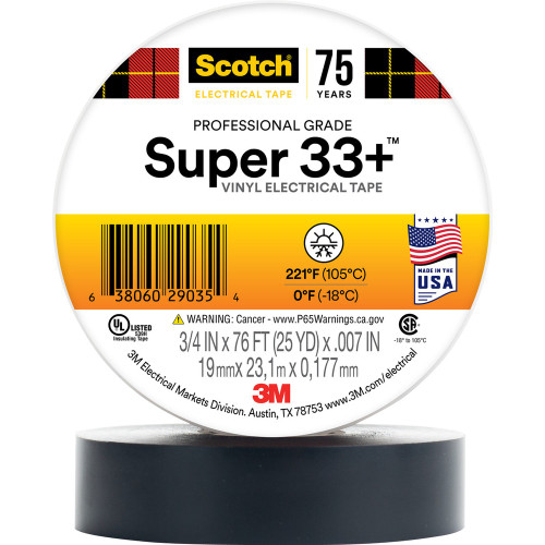 3M 33-34X76FT 33+ Vinyl Electrical Tape, 3/4" x 76ft