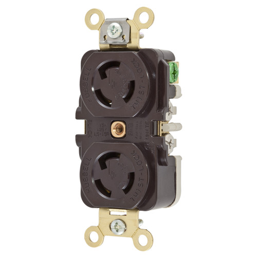 Hubbell Wiring HBL4700 Twist-Lock® Duplex Receptacle, 15A 125V NEMA L5-15R, Brown