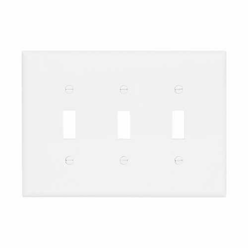 Eaton PJ3W Three-Gang Mid-Size Toggle Wallplate, White Polycarbonate