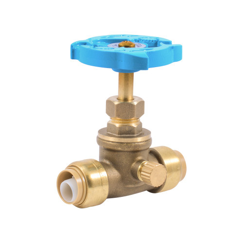 SharkBite 246322 1/2-in Push-to-Connect Stop and Waste Valve with Drain, Forged Brass