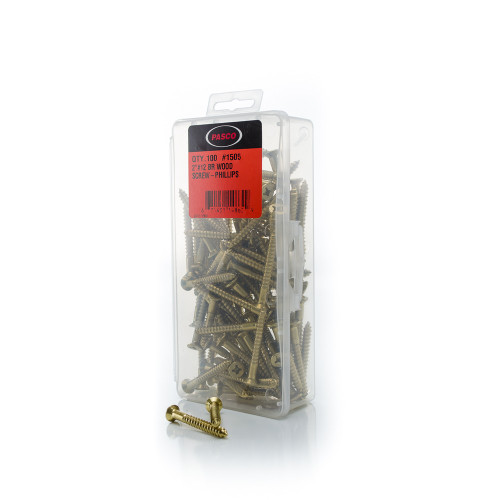 Pasco 1505 Brass Wood Screw, 2" #12 Phillips-Head, Pack of 100