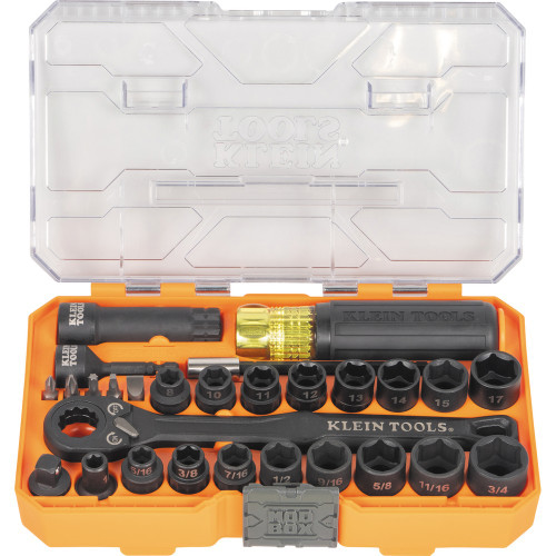 Klein Tools 65400KNECT KNECT Essential Pass Through Impact Socket Set, SAE and Metric, 28-Piece