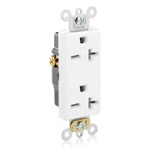 Leviton 16462-W Decora 6-20R Single Receptacle, 20A 250V, White, Pack of 100