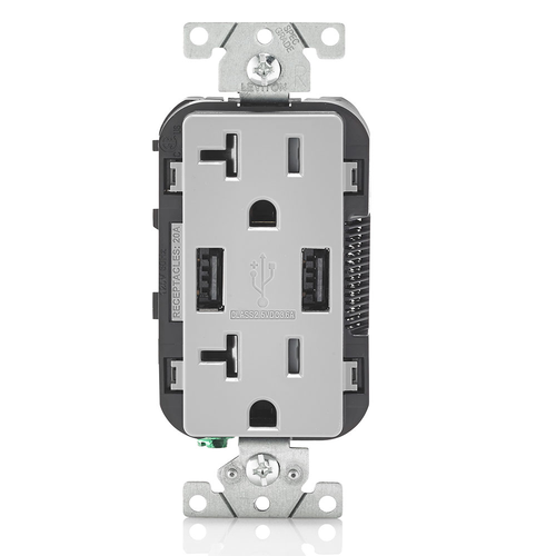 Leviton T5832-GY USB Type-A/Type-A Charger Wall Outlet, Gray