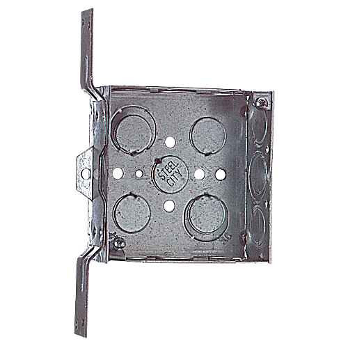 Steel City 4" Square Outlet Box, CV Bracket, 1/2" & 3/4" KO