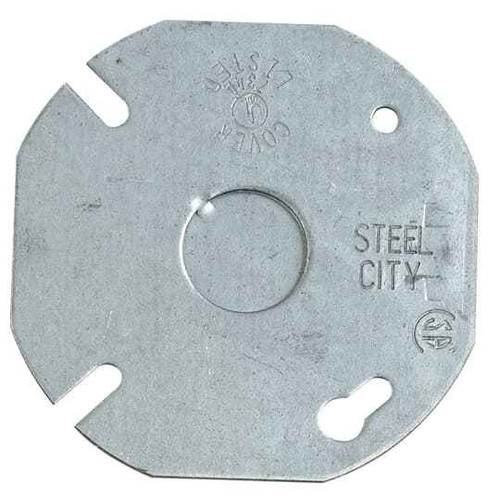 Steel City 3-1/2" Round/Octagon Box Cover, Flat, 1/2" KO