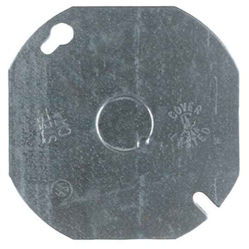 Steel City 4in Octagon Box Cover, Flat, 1/2-KO