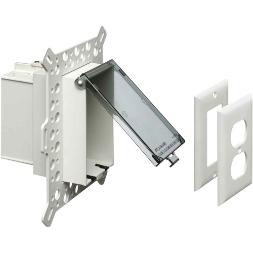 Arlington Industries Low Profile Recessed Electrical Box for New Brick Construction with Weatherproof In-Use Cover - 1-Gang Horizontal White