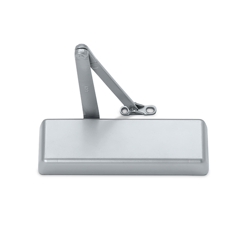 LCN 4011-POWDER heavy duty surface-mounted door closer in 689 aluminum powder coat finish with regular arm, hinge-side pull mount, right hand shown