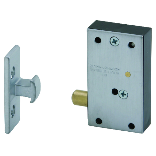 Ives CL12 Invisible Touch Latch with strike plate, Satin Chrome finish, for cabinet applications